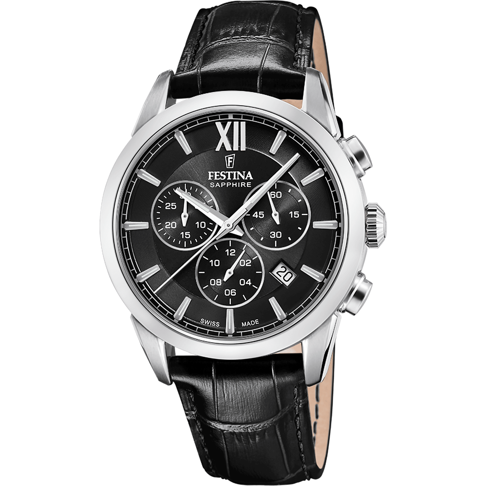 Festina Chrono F20041/4 Herren • Schweizer Herstellung • Schwarzes Lederarmband