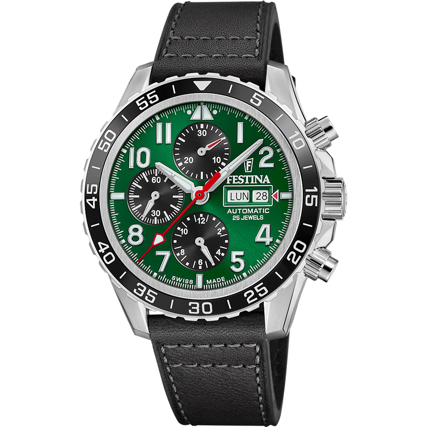 Festina Swiss Made F20056/2 Herrenuhr Grün • Automatikwerk Valjoux 7750 • Saphirglas