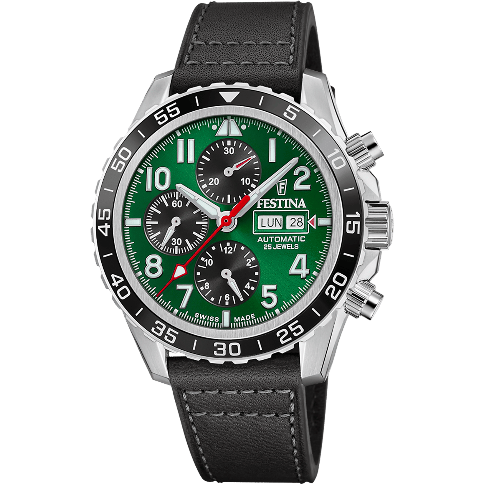 Festina Swiss Made F20056/2 Herrenuhr Grün • Automatikwerk Valjoux 7750 • Saphirglas