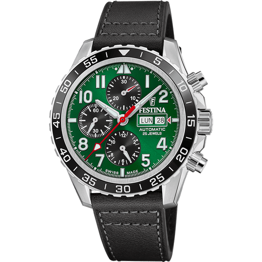 Festina Swiss Made F20056/2 Herrenuhr Grün • Automatikwerk Valjoux 7750 • Saphirglas