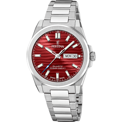 Festina Dune F20073/6 Herrenuhr Stahl/Rot • Saphirglas • Swiss Made