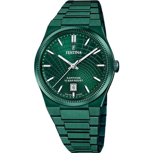 Festina Swiss Made F20079/1 Rive Herrenuhr Grün • Saphirglas • Automatikwerk