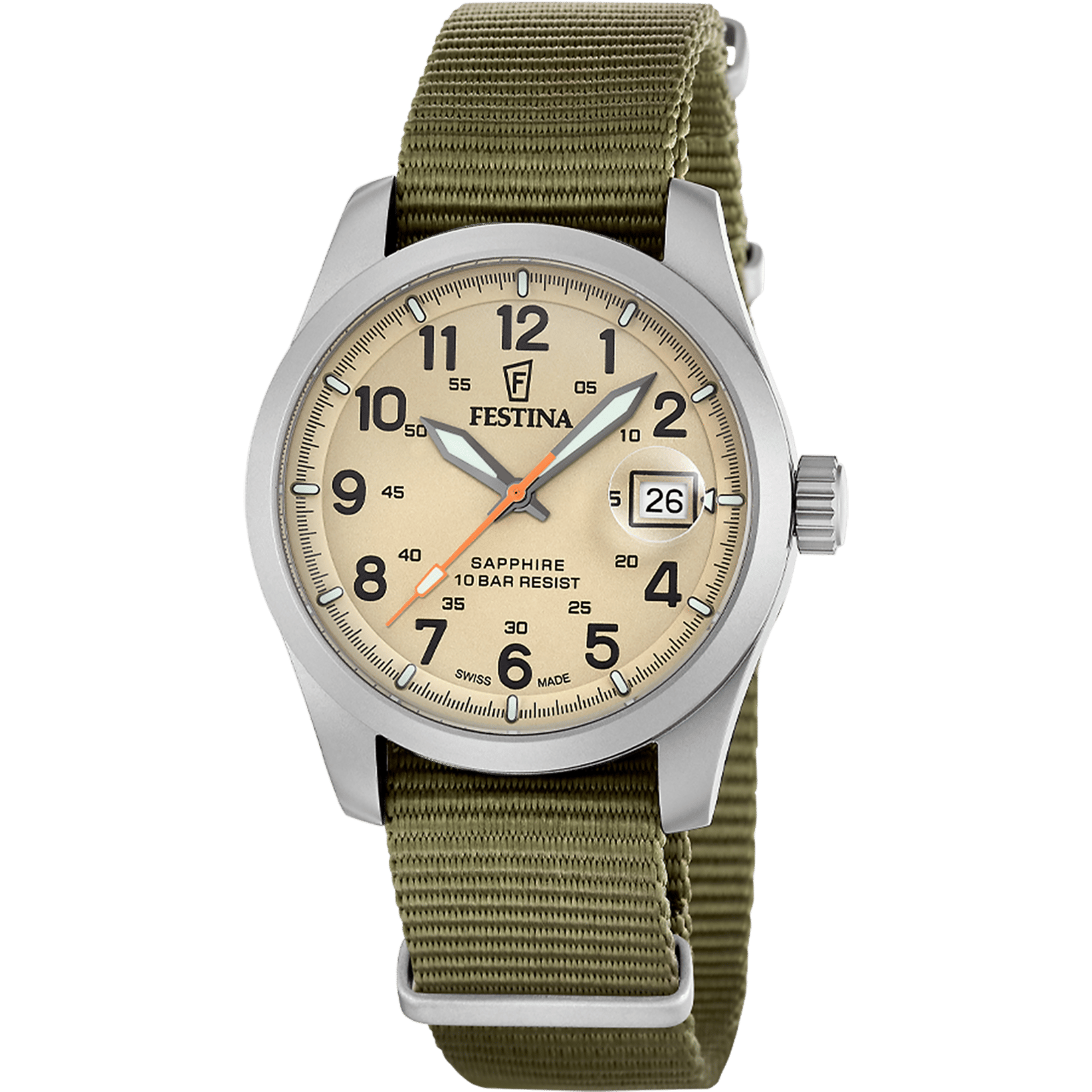 Festina Swiss Made Field F20082/1 Herrenuhr • Saphirglas mit Super-LumiNova • 10 ATM wasserdicht