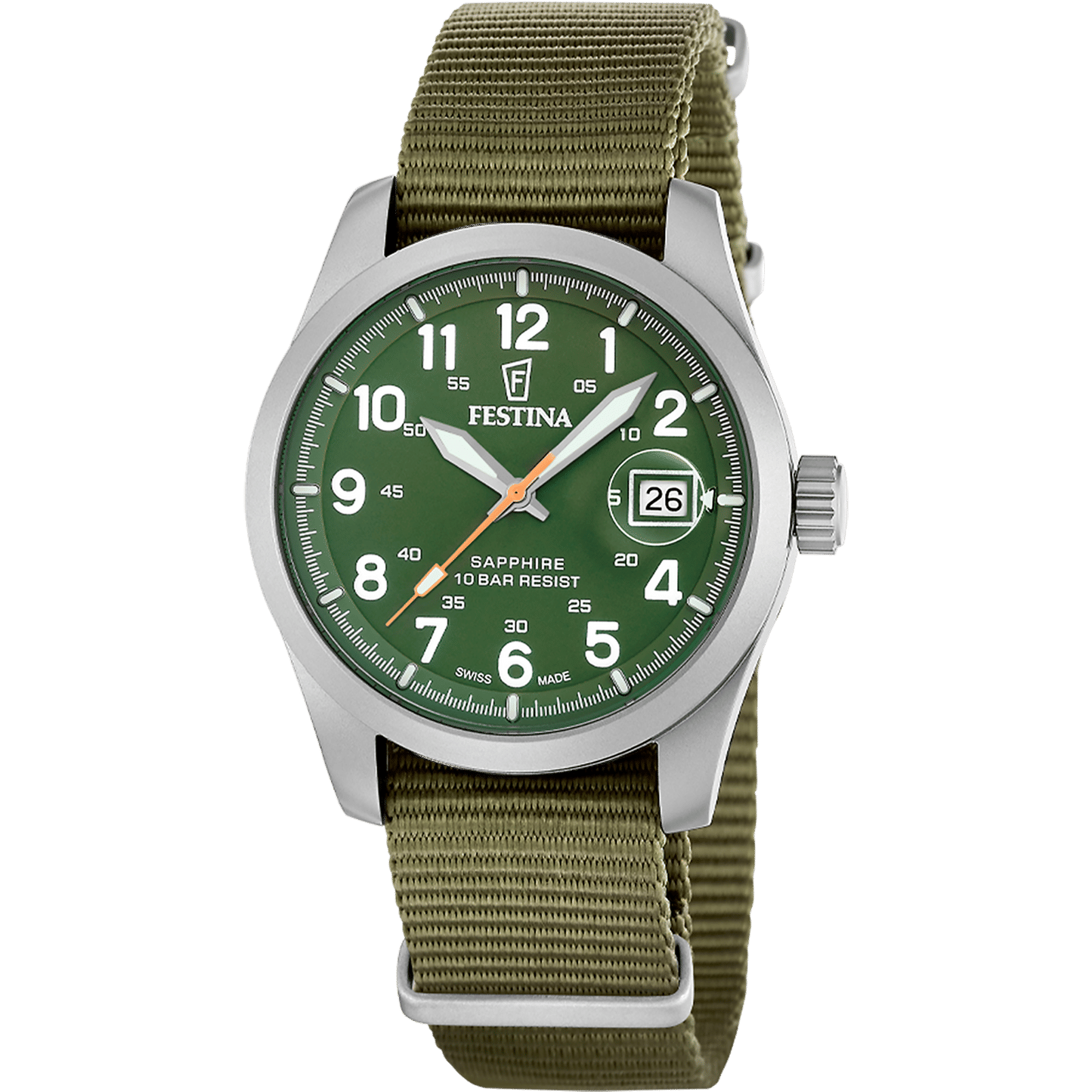 Festina Swiss Made Field F20082/2 Herrenuhr Grün • Saphirglas mit Entspiegelung • Super-LumiNova & 10 ATM