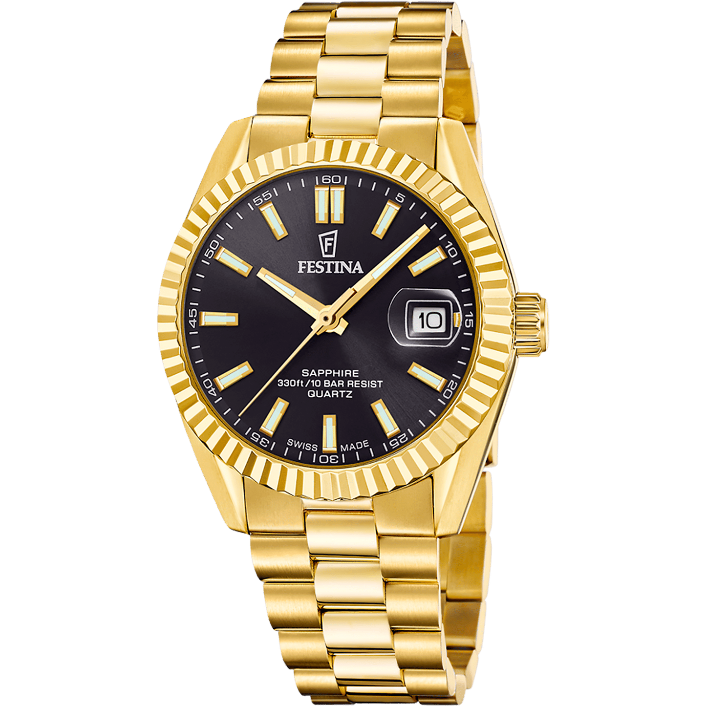 Festina F20086/B Herrenuhr Goldfarben/Schwarz • Saphirglas • Schweizer Quarzwerk