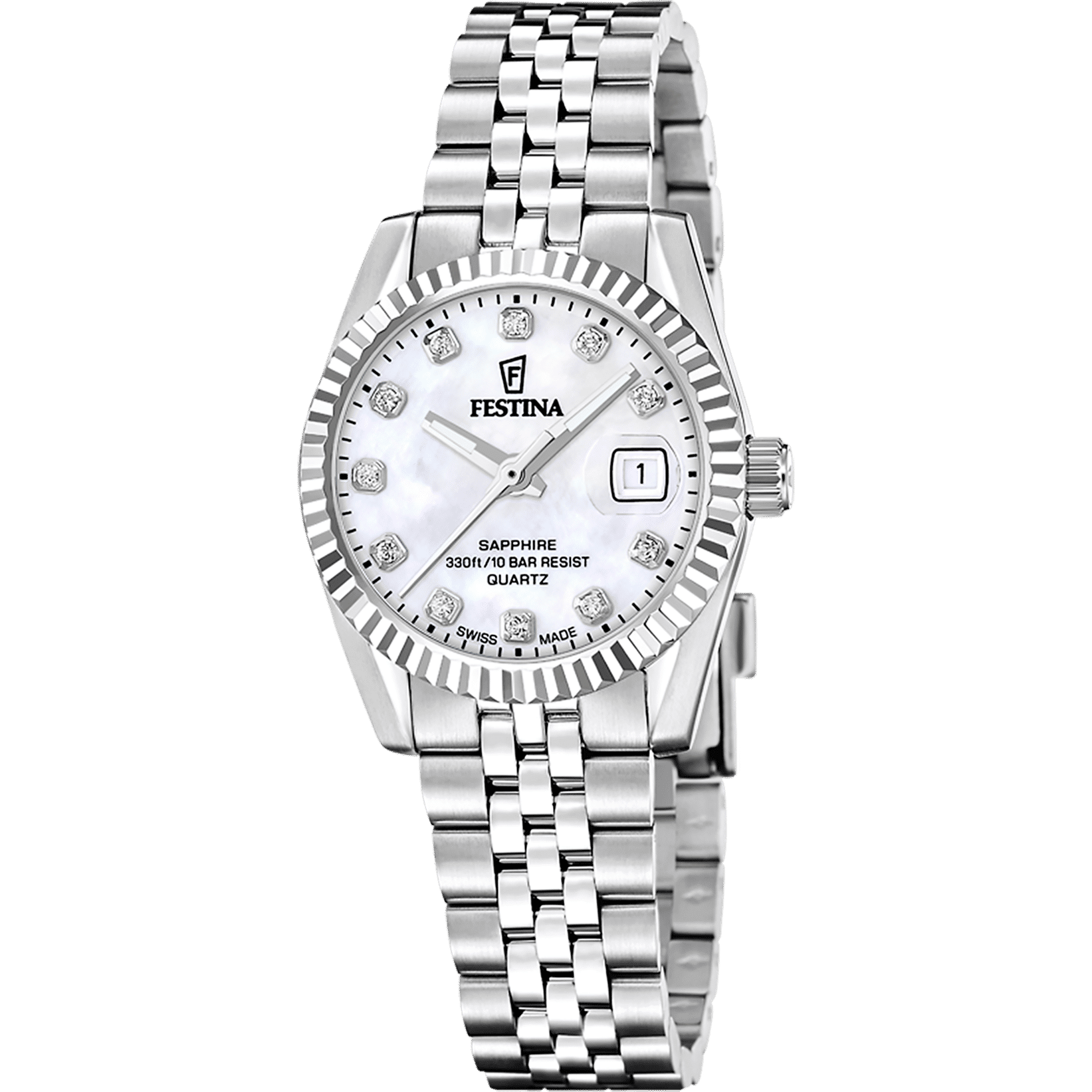 Festina Swiss Made Classic Steel F20087/1 Damen • Saphirglas • Edelstahlarmband