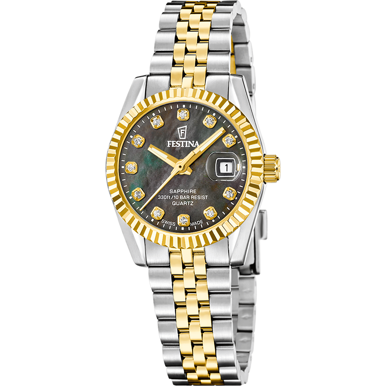 Festina Swiss Made Classic Steel F20088/5 Damenuhr Bicolor Schwarz • Saphirglas • 10 bar