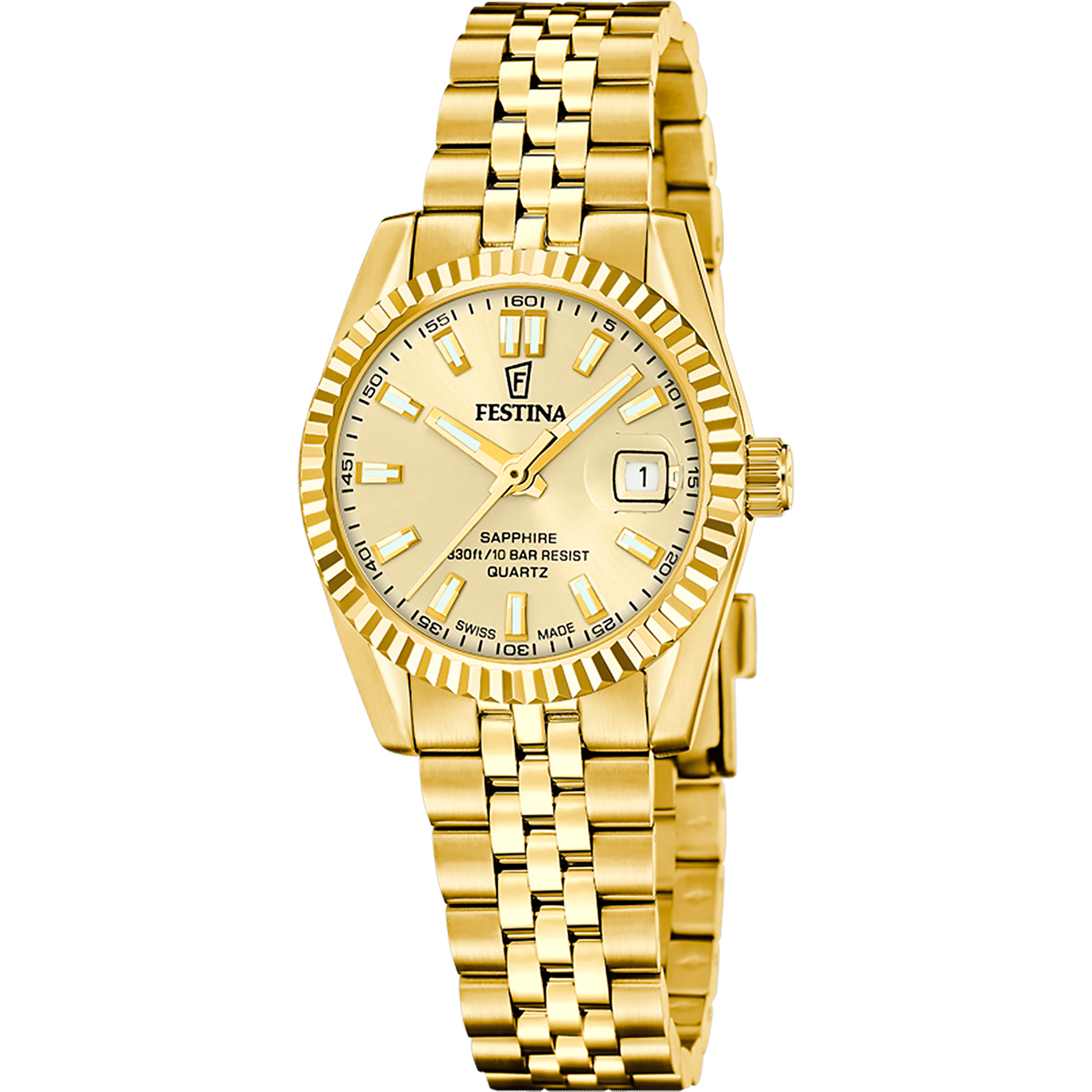 Festina Swiss Made Classic Steel F20089/2 Damen Armbanduhr • Saphirglas • 10 bar wasserdicht