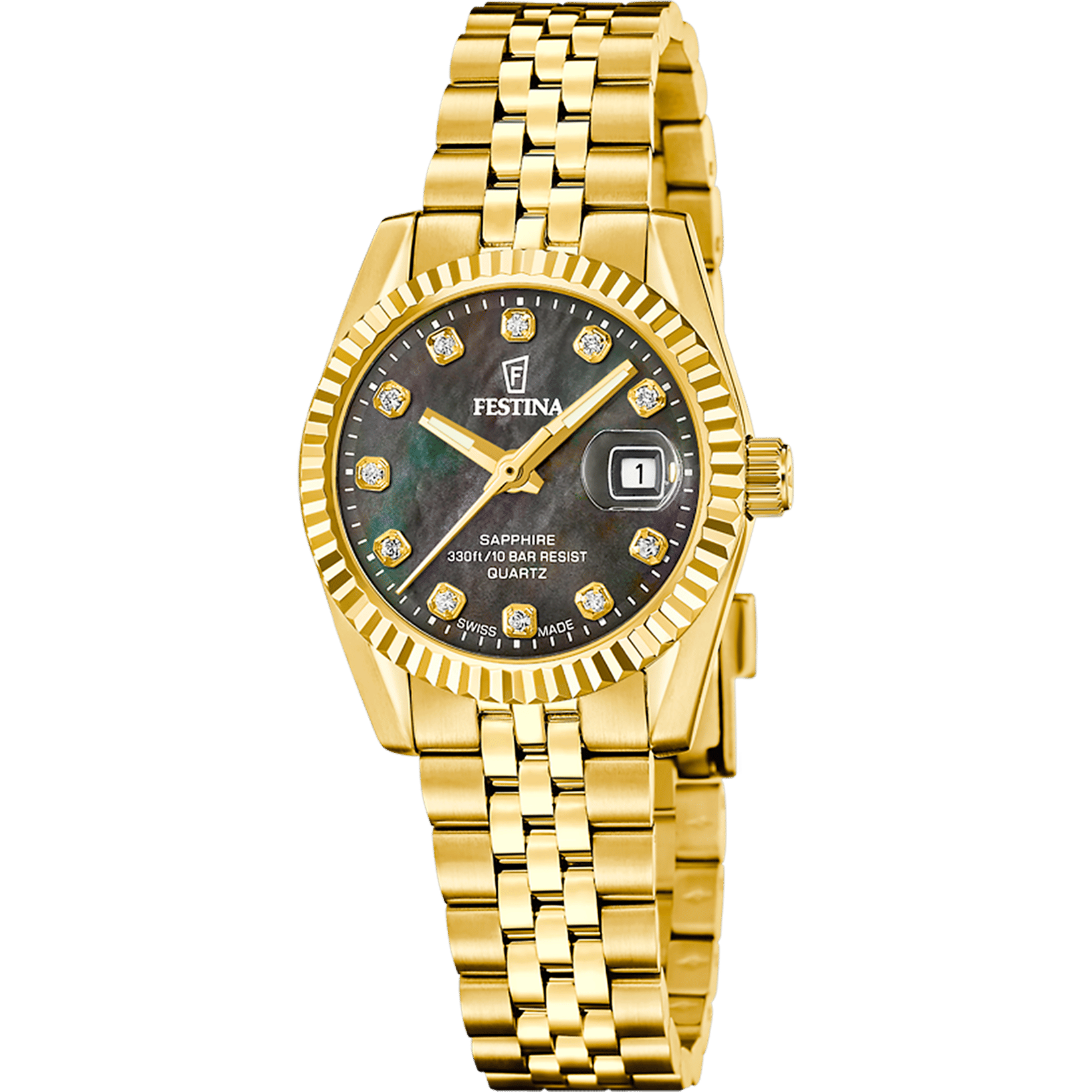 Festina Swiss Made Classic Steel F20089/3 Damenuhr Goldfarben • Saphirglas • Edelstahlgehäuse