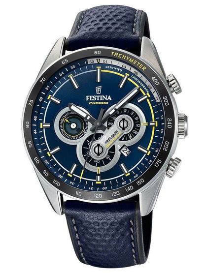 Festina Sport Chronograph F20202/2 Herrenuhr Blau • Quarz-Chronograph • Blaues Lederarmband