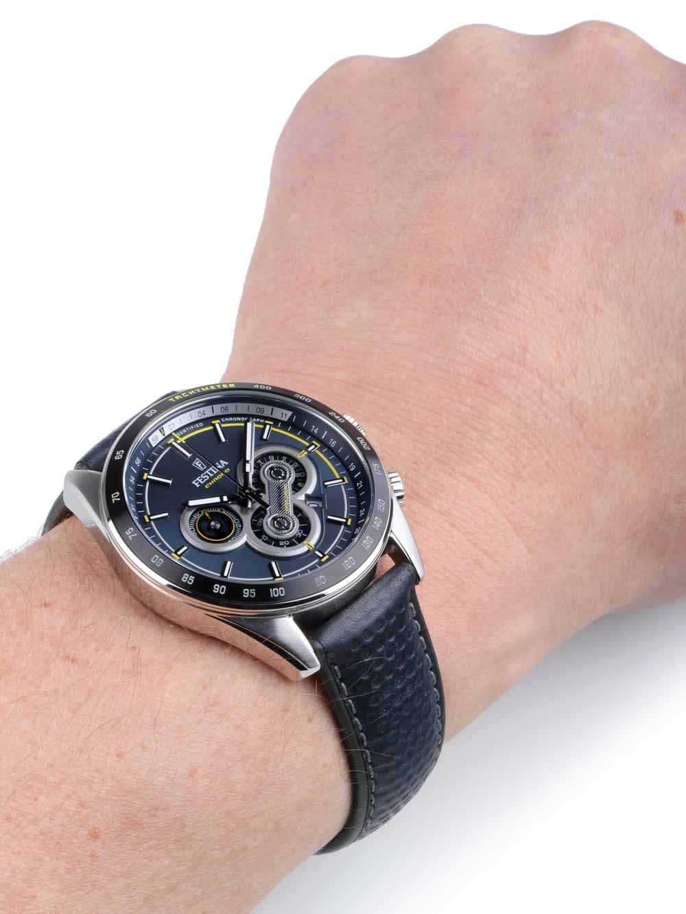 Festina Sport Chronograph F20202/2 Herrenuhr Blau • Quarz-Chronograph • Blaues Lederarmband, Bild 4