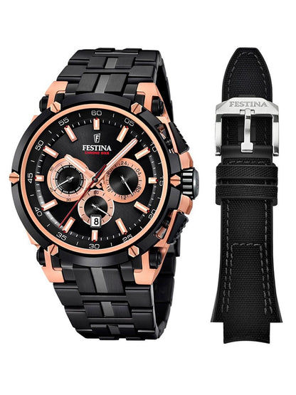 Festina Chrono Bike F20329/1 Herrenuhr Schwarz • Chronograph mit Wechselarmband • Mineralglas