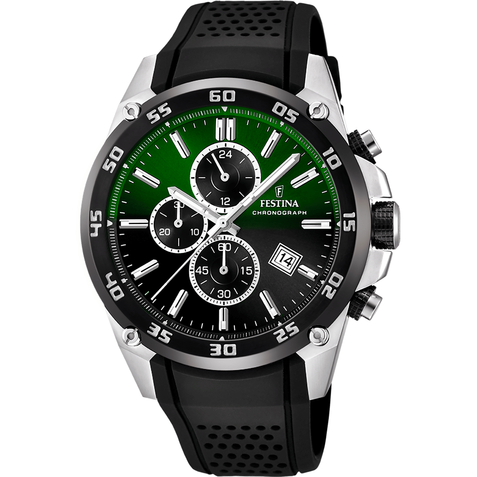 Festina F20330/B Herrenuhr Chronograph Schwarz/Dunkelgrün • Chronographenfunktion • Kautschukarmband