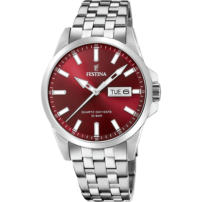 Festina Classics F20357/G Herrenuhr Rot • Quarzwerk • Edelstahlarmband