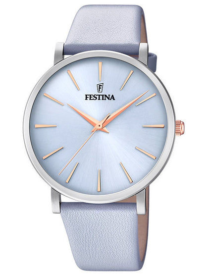 Festina Boyfriend F20371/3 Damenuhr Blau • Mineralglas • Kalbslederarmband