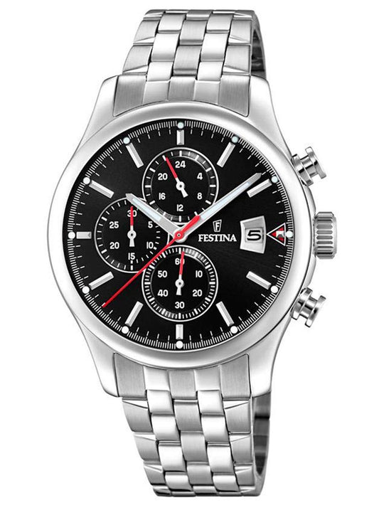Festina Herren-Chronographenuhr mit Metallband und schwarzem Zifferblatt