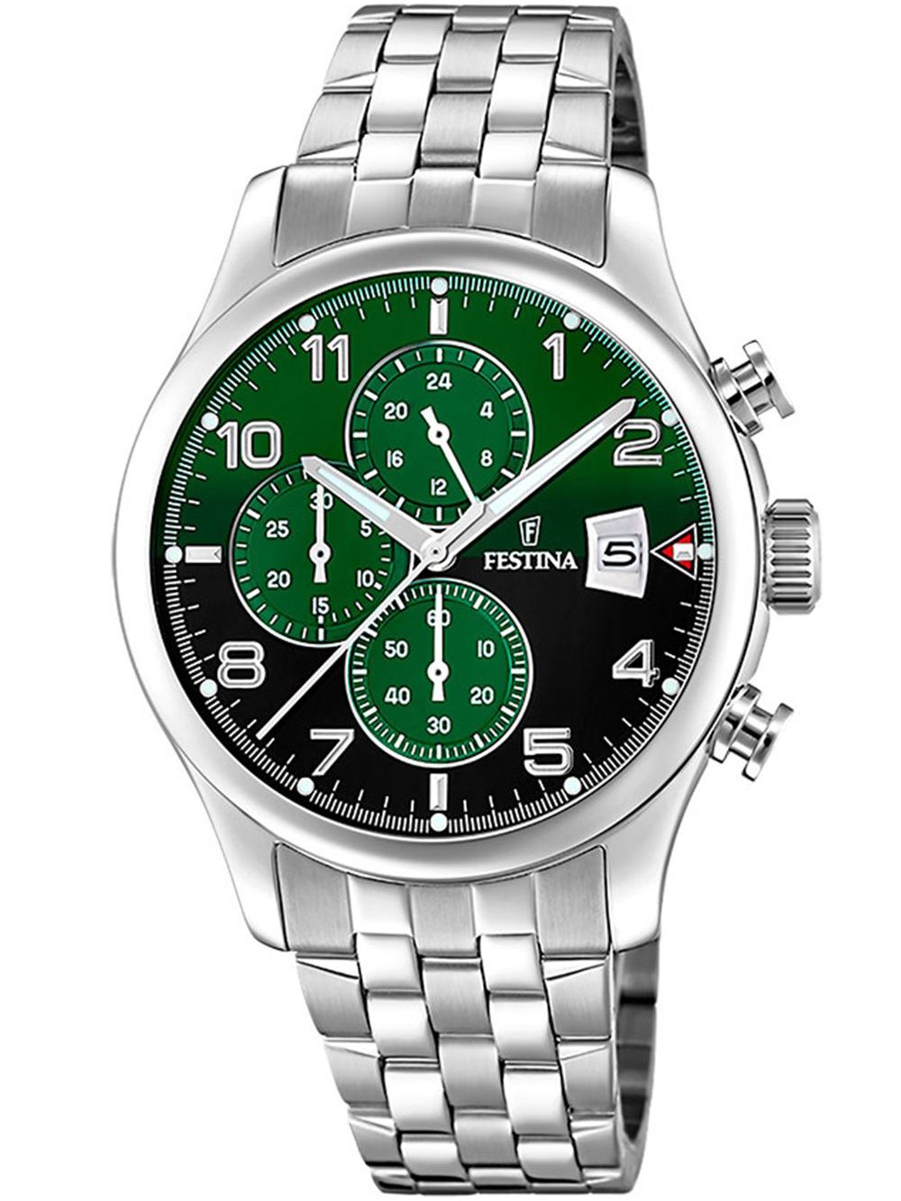 Festina Timeless Chronograph F20374/7 Herrenuhr Schwarz/Grün • Mineralglas • Chronograph