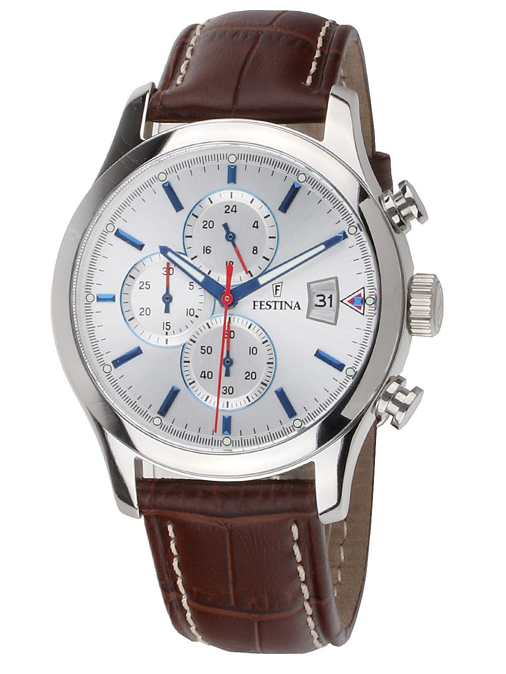 Festina Timeless Chronograph F20375/1 Herrenuhr Silber • Chronograph • Kalbsleder-Armband
