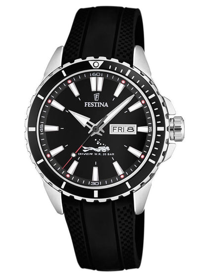 Festina Diver F20378/1 Herrenuhr Schwarz • Mineralglas • 20 ATM Wasserdicht