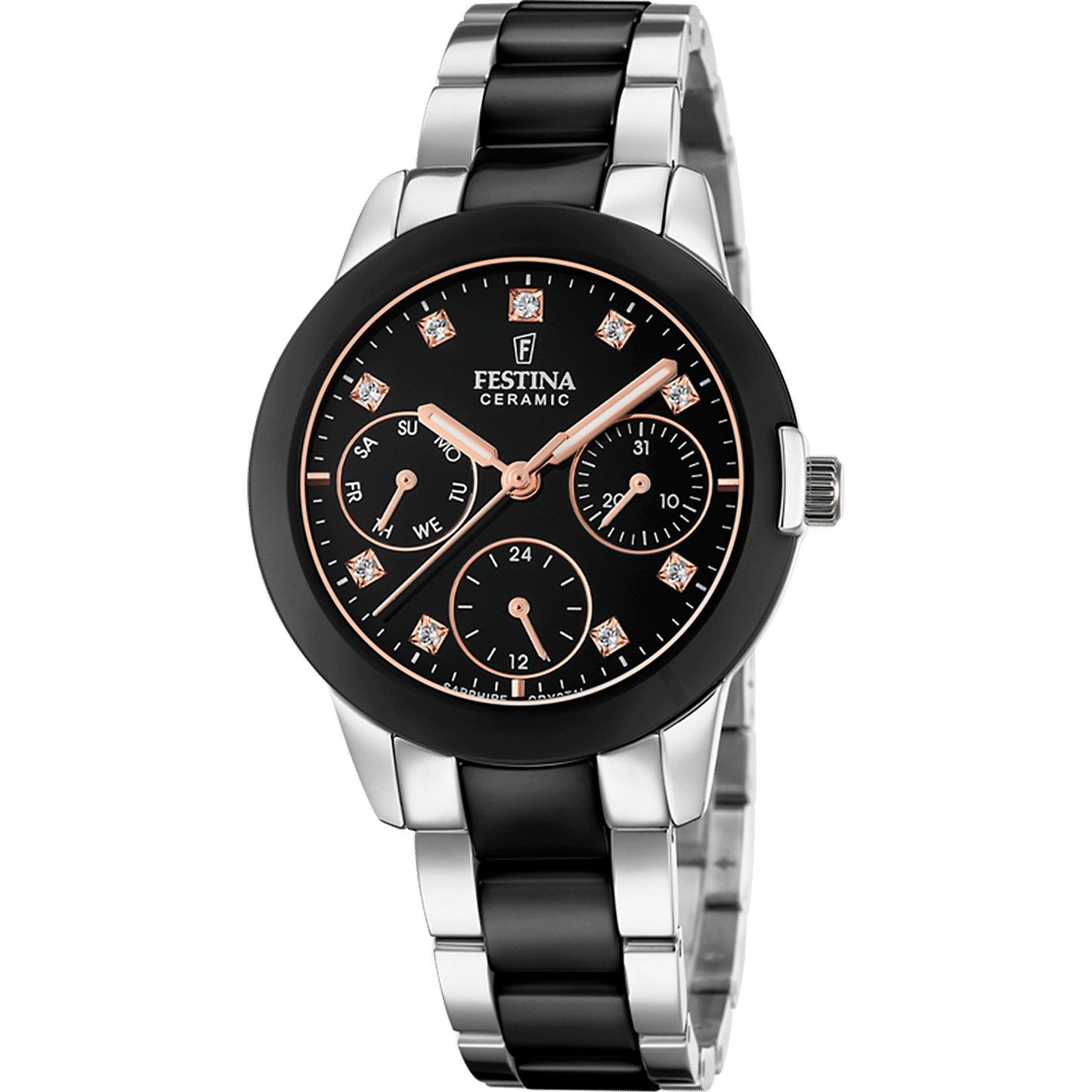 Festina Ceramic F20497/3 Damenuhr Schwarz • Keramik-Edelstahl-Gehäuse • Saphirglas
