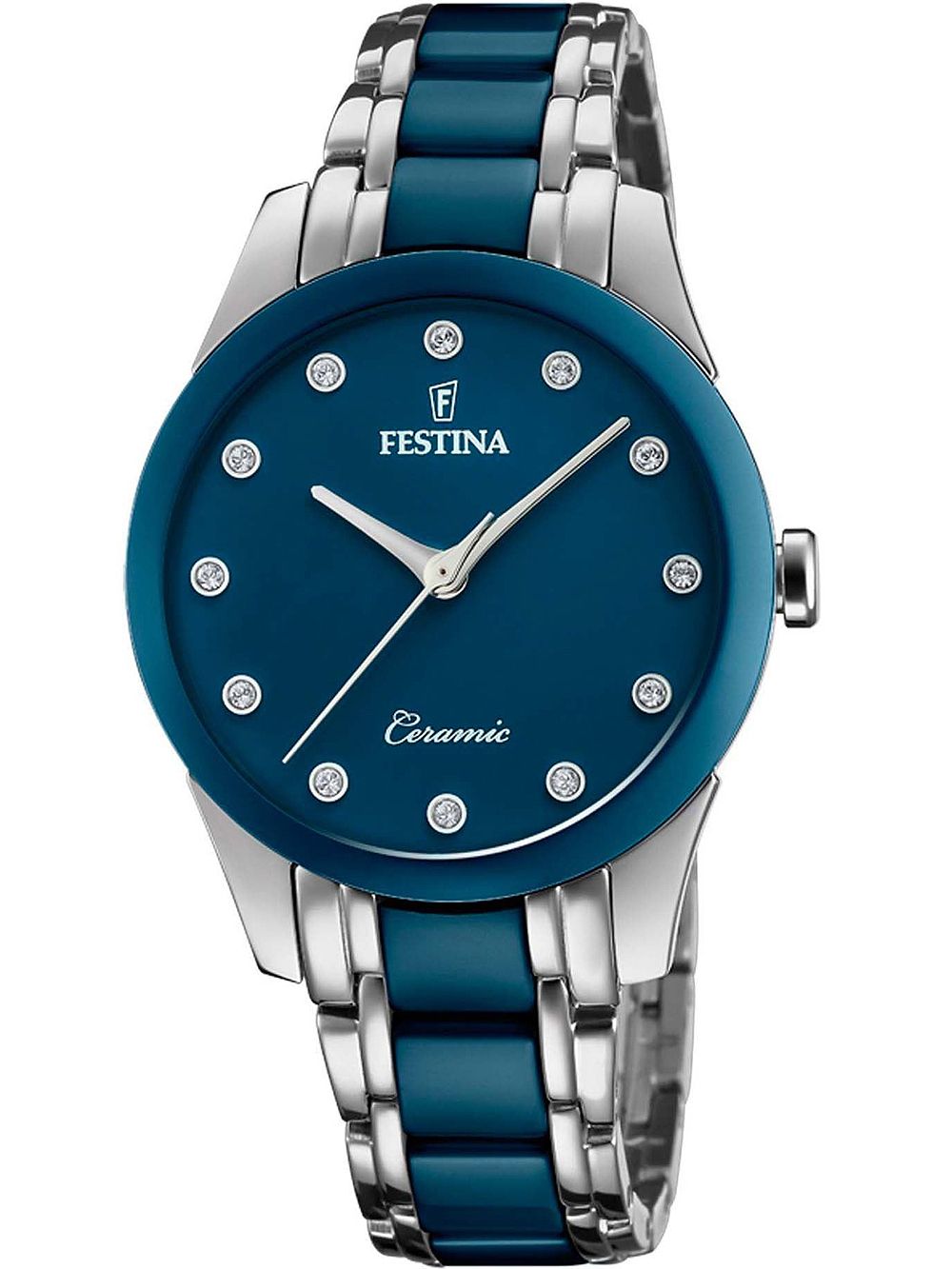 Festina Ceramic F20499/2 Damenuhr Blau • Keramikarmband mit Zirkonia • Mineralglas