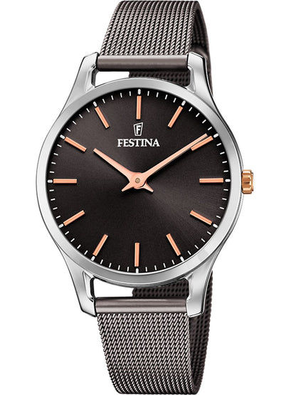 Festina Boyfriend F20506/3 Damenuhr Grau • Milanaise Edelstahlarmband • Mineralglas