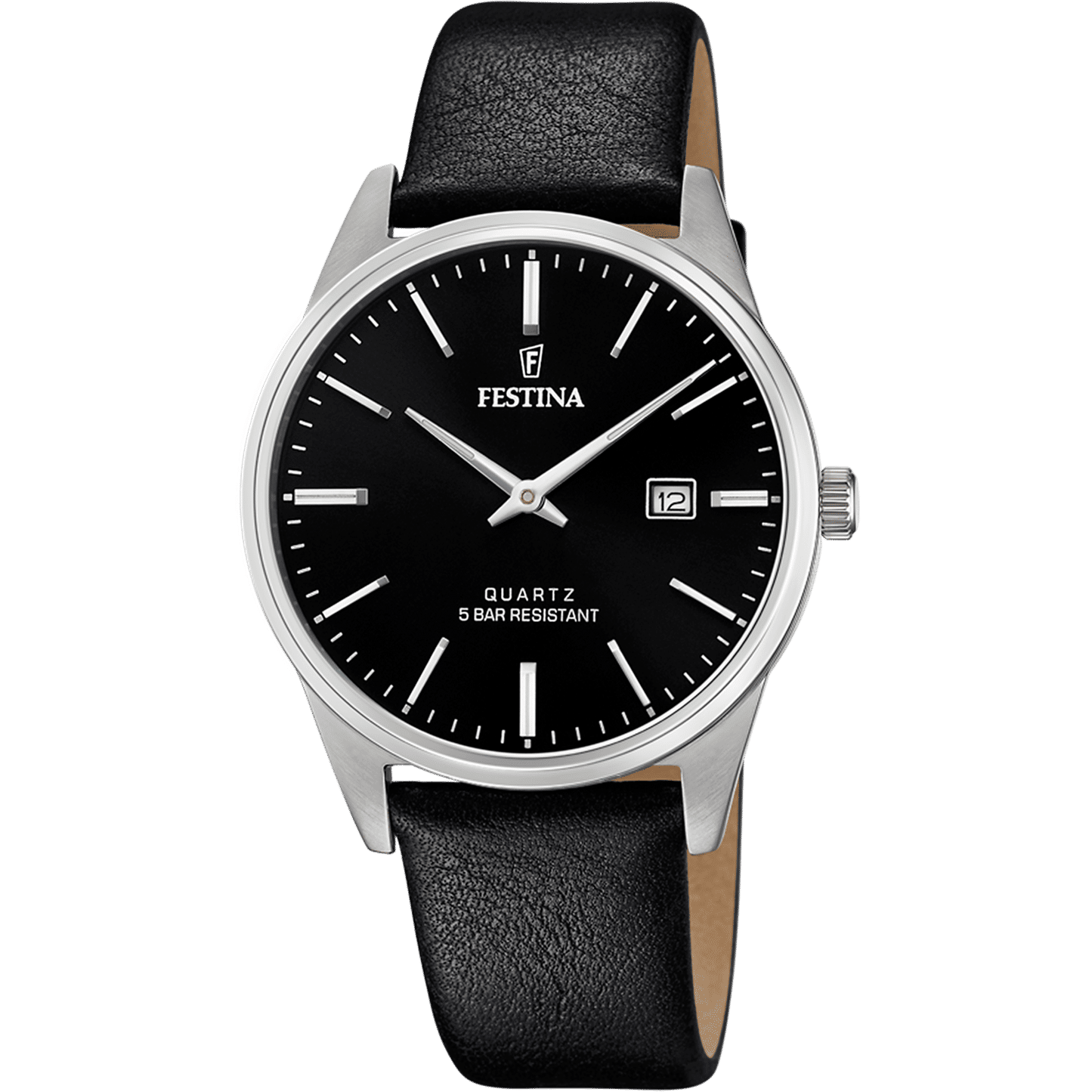 Festina Classics F20512/4 Herrenuhr Schwarz • Schwarzes Lederarmband • Quarzwerk MIYOTA