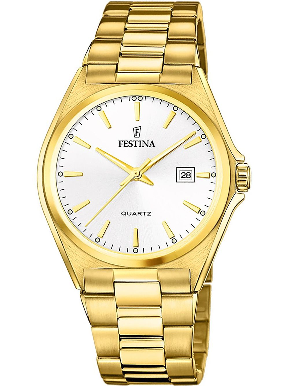 Festina Klassik F20555/2 Herren • Goldenes Edelstahlarmband • Mineralglas mit Datum
