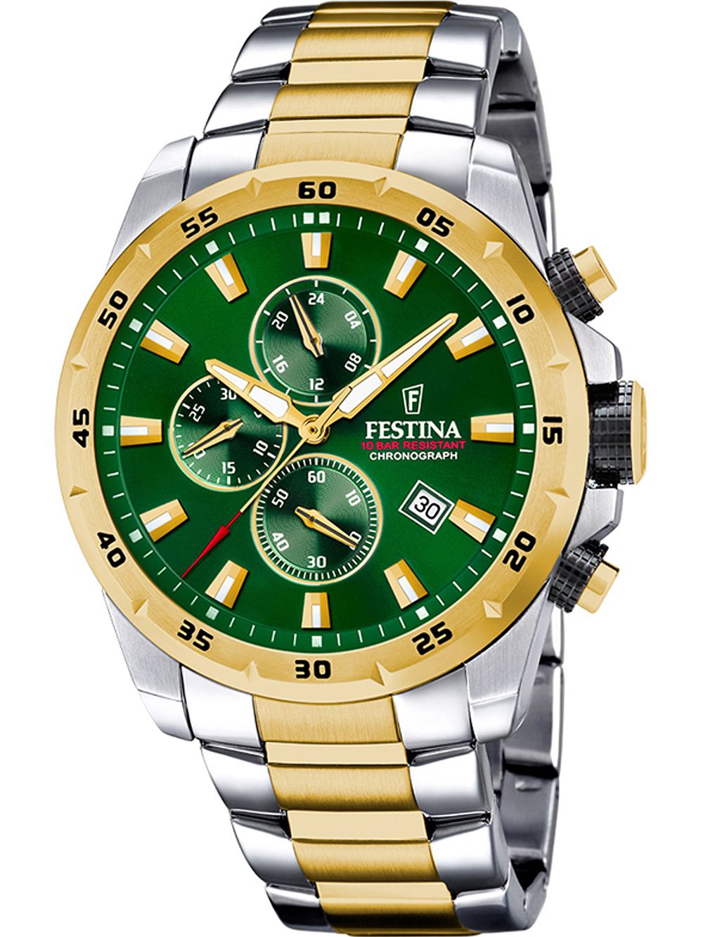 Festina Chrono Sport F20562/3 Herrenuhr Grün • Chronograph mit Datum • Bicolor Edelstahlarmband