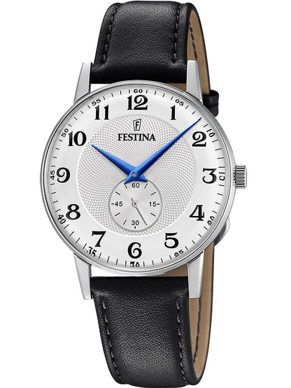 Festina Retro F20566/1 Herrenuhr Schwarz • Weißes Zifferblatt • Schwarzes Lederarmband