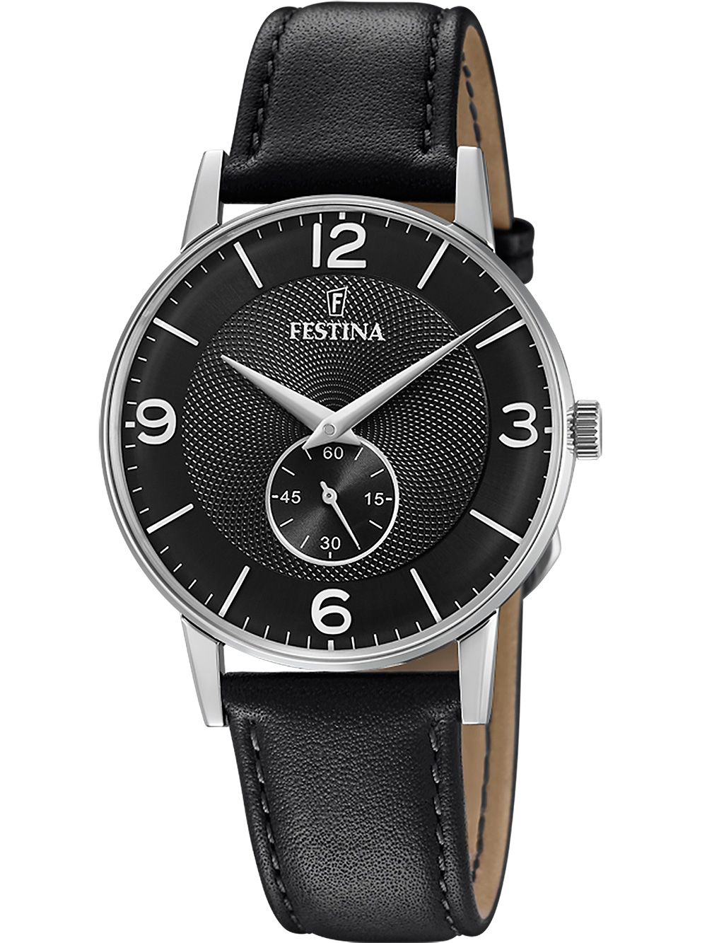 Festina Retro F20566/4 Herren Armbanduhr • Miyota Quarzwerk • Schwarzes Kalbslederarmband