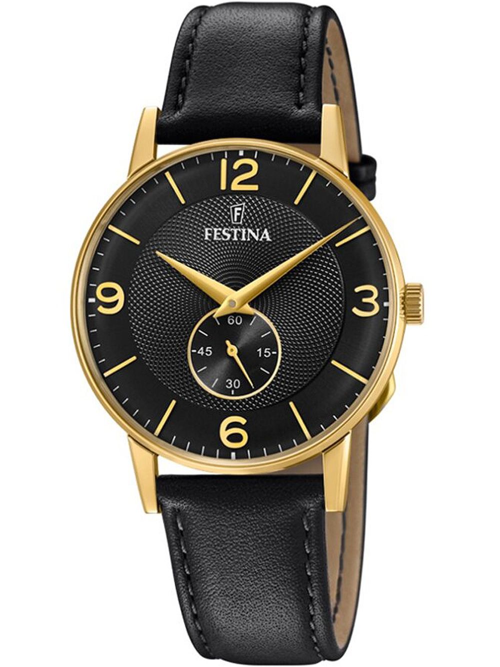 Festina Retro F20567/4 Herrenuhr Schwarz • Miyota Quarzwerk • Klassisches Lederarmband