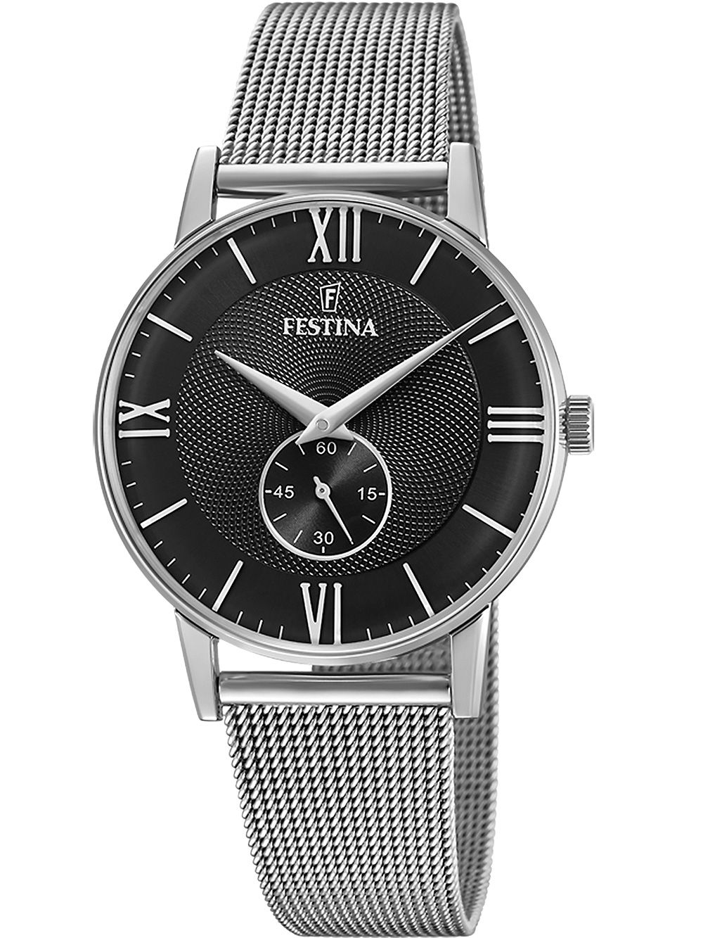 Festina Retro F20568/4 Herrenuhr Schwarz • Mineralglas • Mesh-Edelstahlarmband