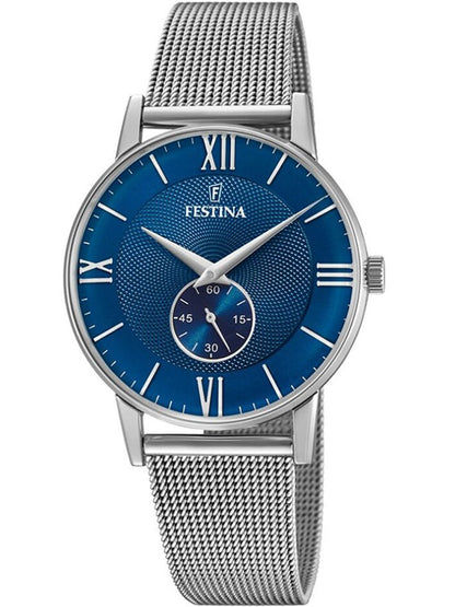Festina Retro F20568/3 Herrenuhr Blau • Mineralglas • Edelstahlarmband