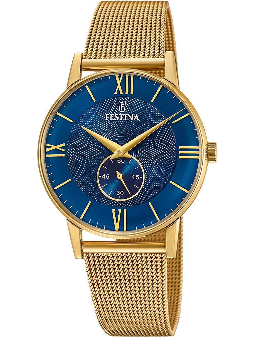 Festina Retro F20569/3 Herrenuhr Gold • Versetzter Sekundenzeiger • Goldenes Edelstahlarmband