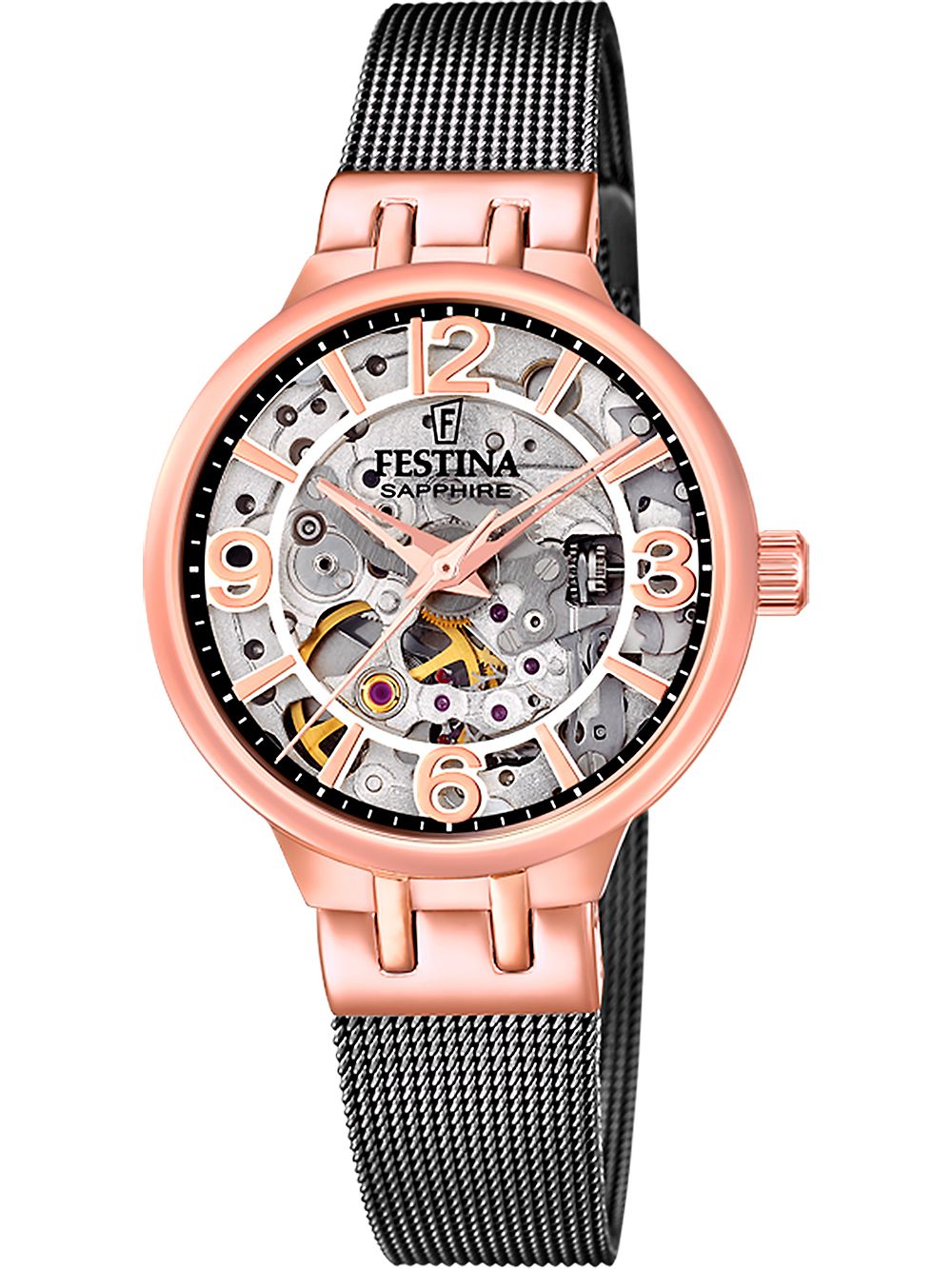 Festina Automatic Skeleton F20581/3 Damenuhr Schwarz • Miyota-Automatikwerk • Saphirglas