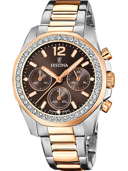 Festina Boyfriend F20608/1 Damenuhr Bicolor Braun • Chronograph • Mineralglas