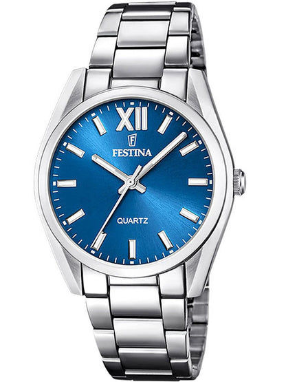Festina Boyfriend F20622/5 Damenuhr Blau • Mineralglas • Edelstahl-Gliederarmband