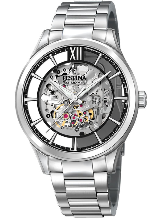 Festina Automatic F20630/4 Herrenuhr Silber • Saphirglas • Skelett-Automatikwerk