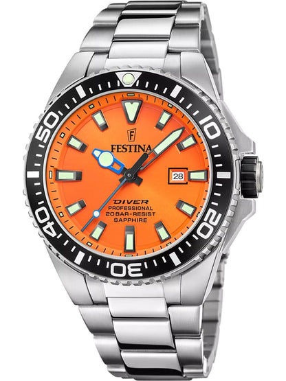 Festina Diver Saphire F20663/4 Herrenuhr Orange • Saphirglas • 20 ATM Taucheruhr