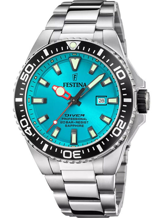 Herren-Armbanduhr mit blauem Zifferblatt, Tauchlünette und Edelstahlarmband