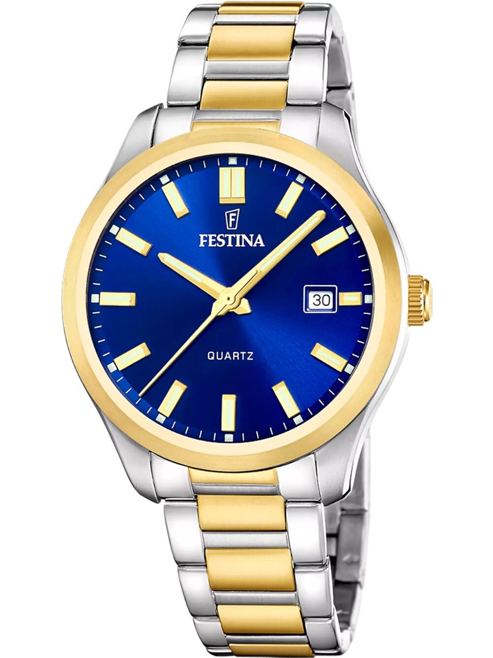 Festina Acero Clasico F20738/3 Herrenuhr Blau • Mineralglas • Bicolor-Edelstahlband