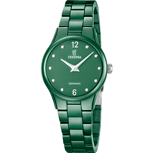 Festina Classics F20751/6 Damen Armbanduhr Grün • Keramikgehäuse • Quarzwerk
