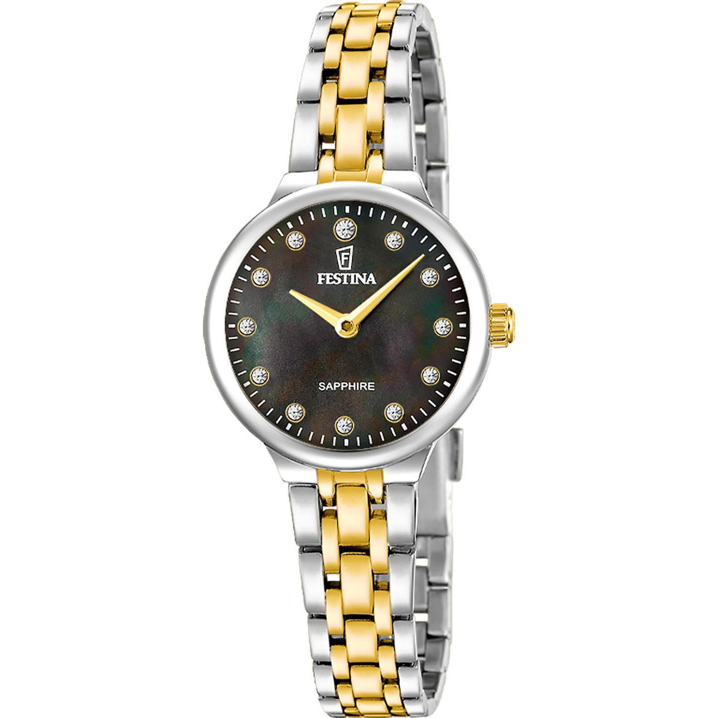 Festina Mademoiselle F20792/3 Damen Armbanduhr Schwarz • Saphirglas • Edelstahl-Armband Gold
