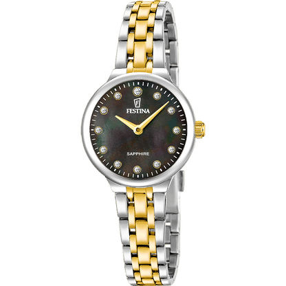 Festina Mademoiselle F20792/3 Damen Armbanduhr Schwarz • Saphirglas • Edelstahl-Armband Gold