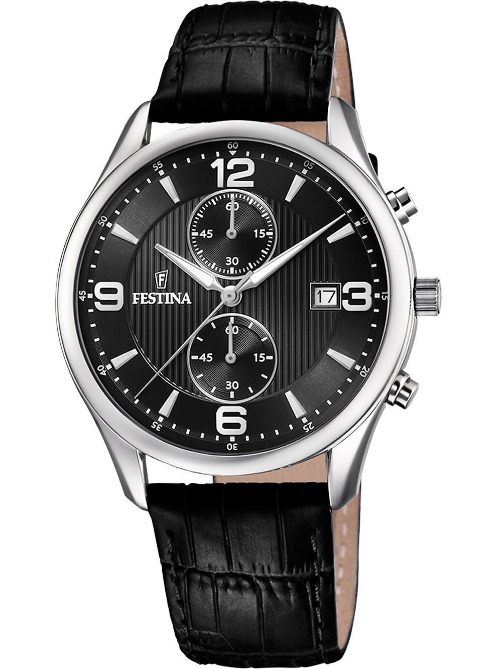 Festina Timeless Chronograph F6855/8 Herren • Schwarzes Zifferblatt • Schwarzes Lederband