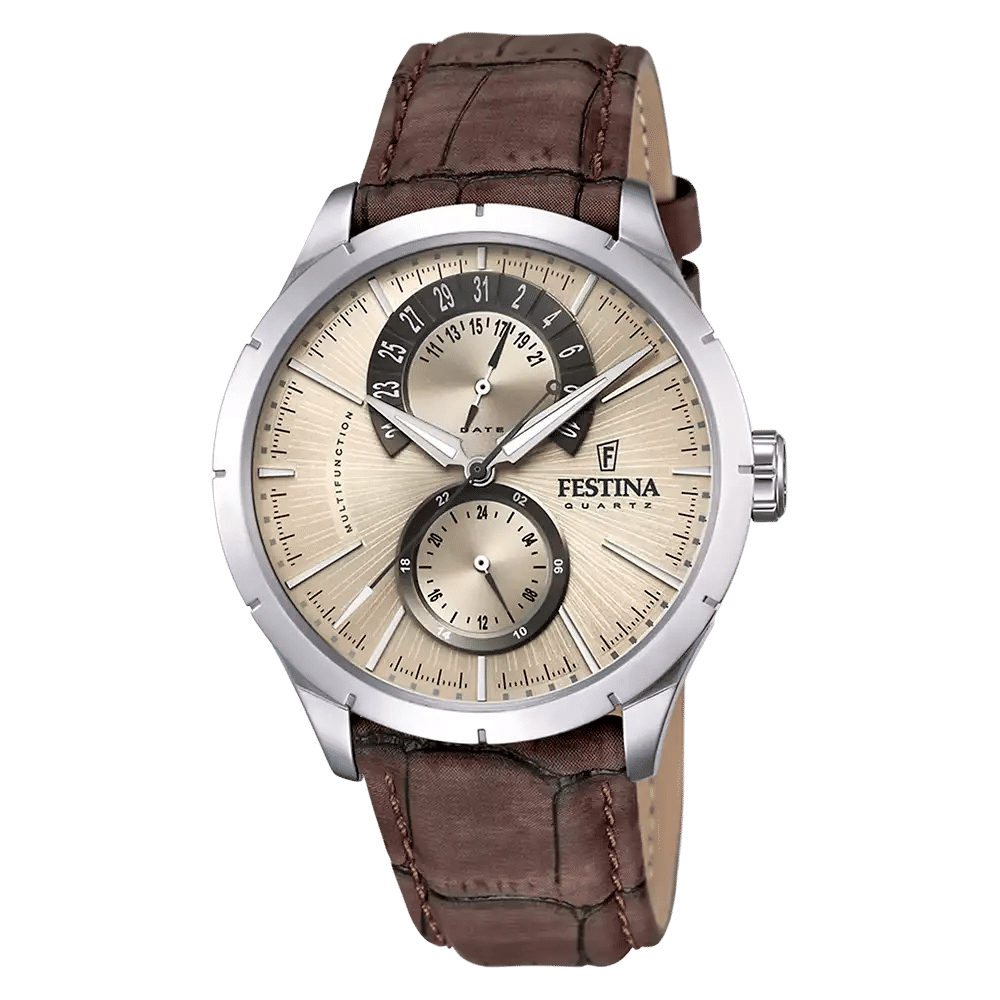 Festina Retro F16573/9 Herrklocka Beige • Mineralglas • Multifunktions Kvartsur