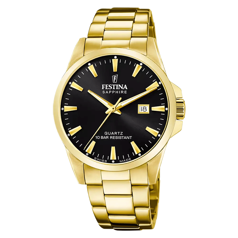 Festina Swiss Made F20044/6 Herrarmbandsur Svart • Safirglas • Swiss Made Kvartverk