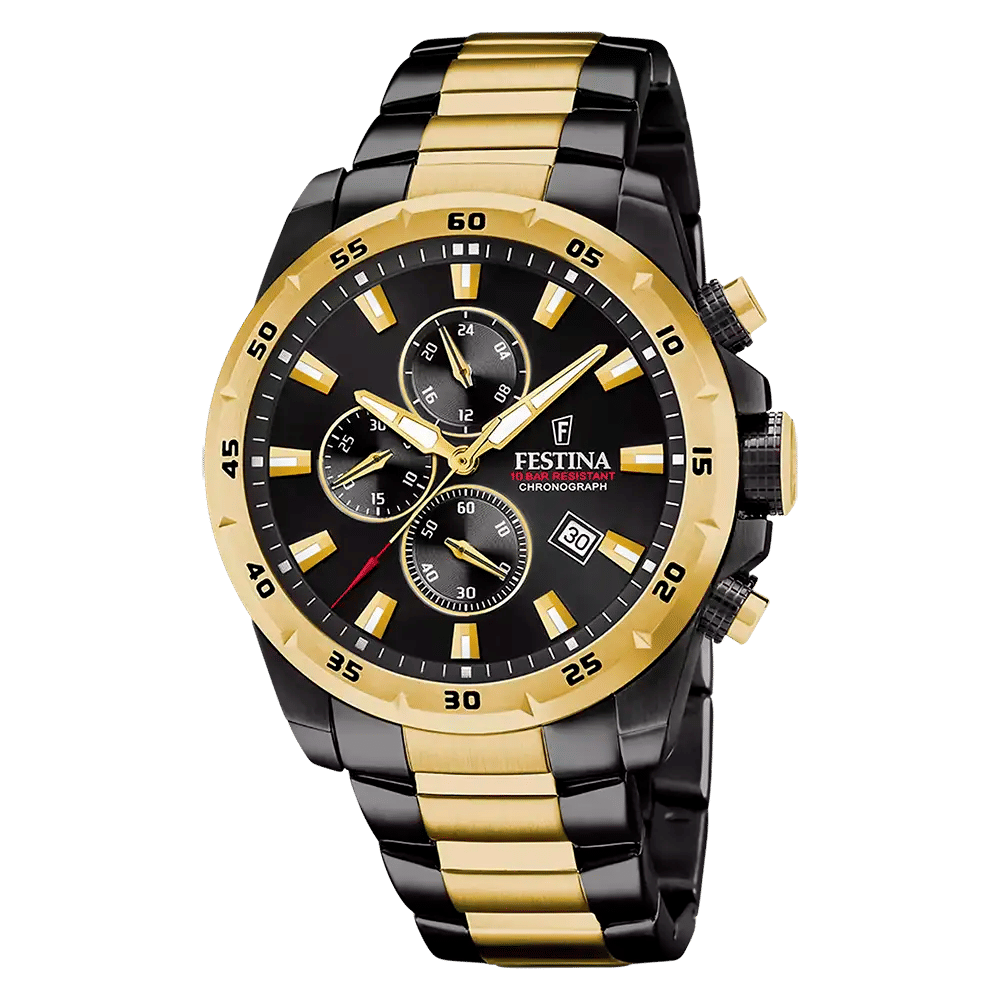 Festina F20563/1 Herrkronograf • Svart Urtavla • Armband i Rostfritt Stål