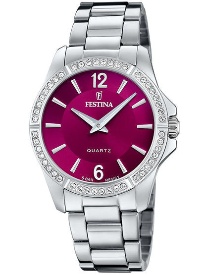 Festina Mademoiselle F20593/2 Damenuhr Bordeaux • Mineralglas • Edelstahl-Armband